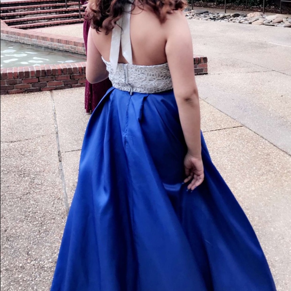 prom dress. royal blue and silver top.